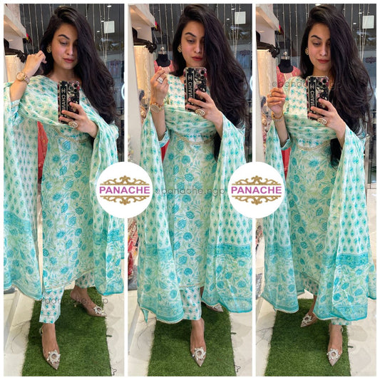 Print on print kurta pant dupatta set