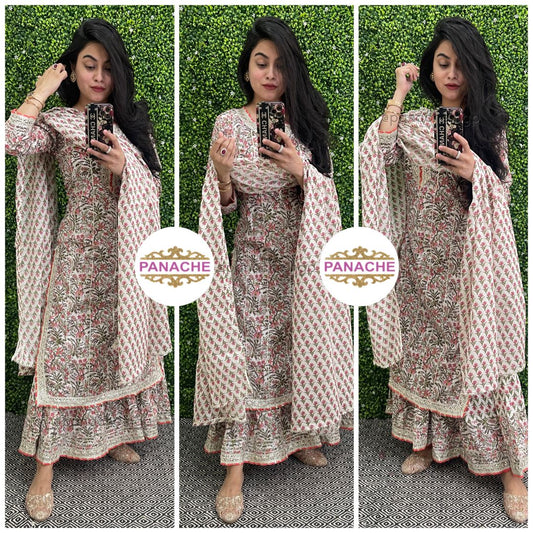 Print on print soft cotton budget sharara set