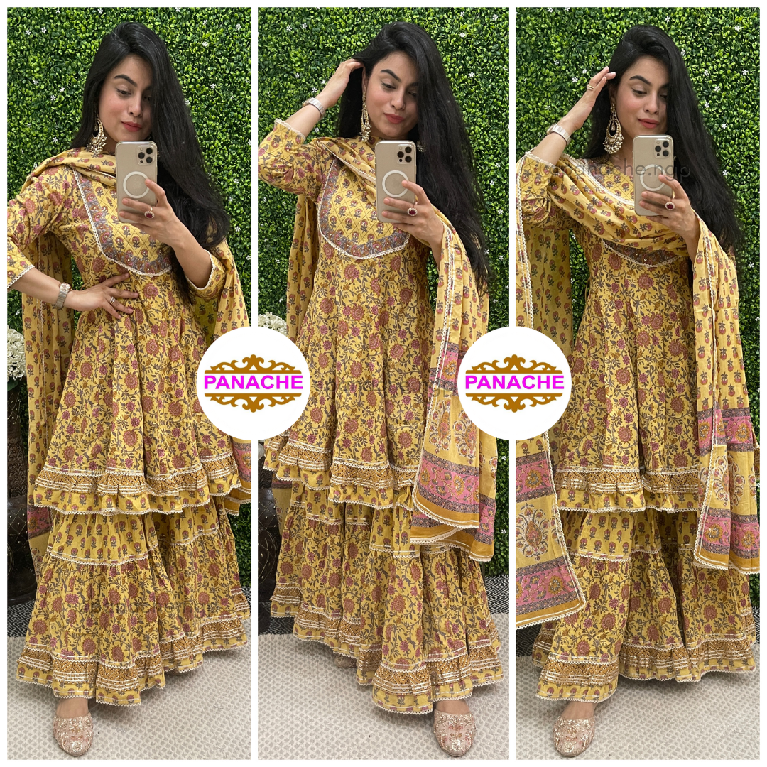 Cotton Anarkali top with sharara