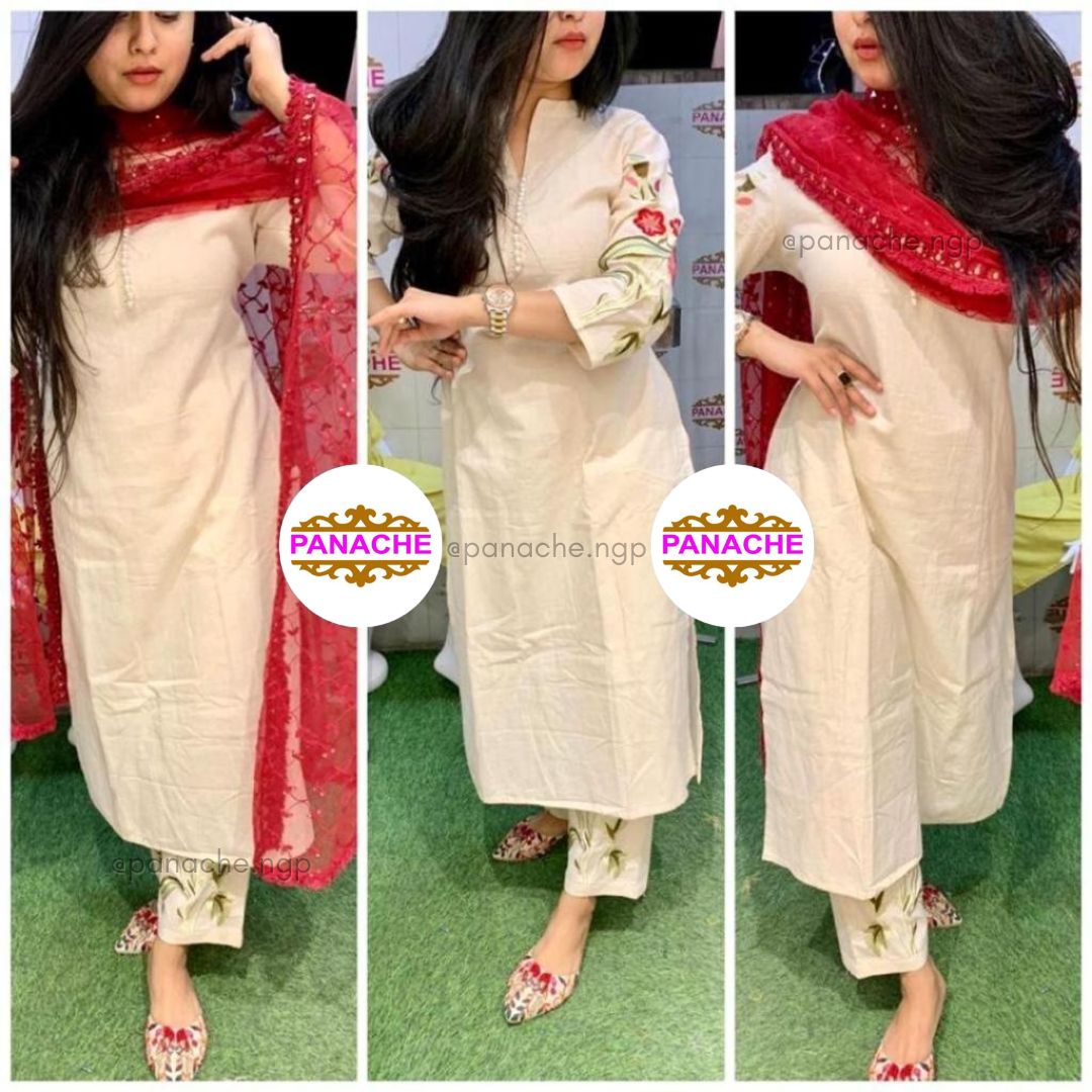 Jute cotton embroidered kurta set