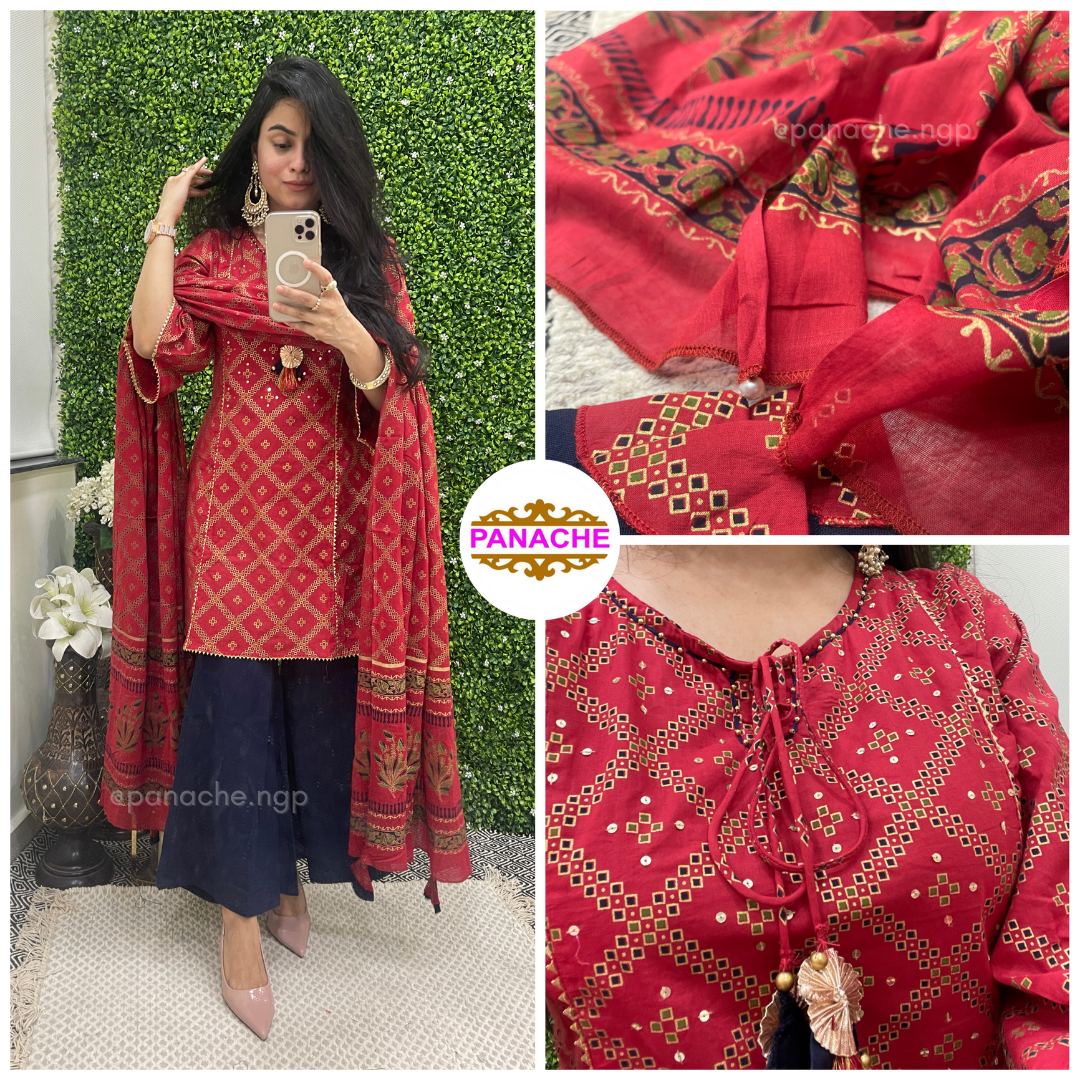 Tasseled & Printed Kurta & Dupatta Set