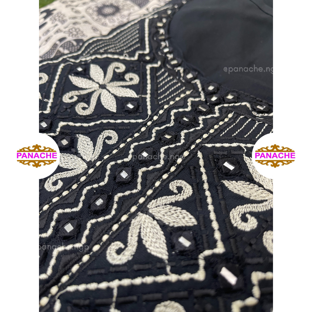 Black Kurta with Embroidery on Yolk