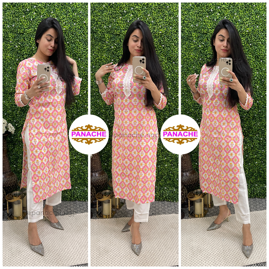 Mary pink Cotton kurta pant 