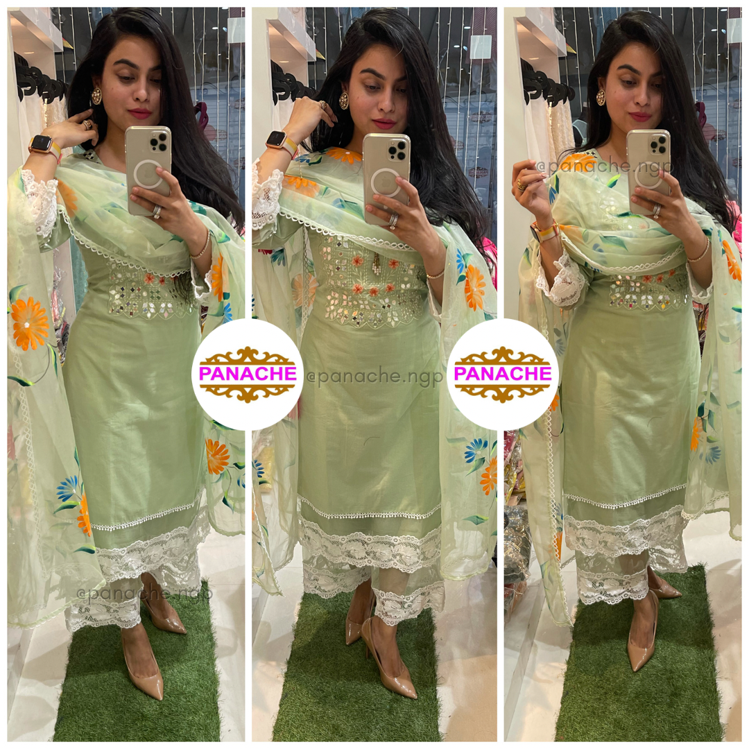 Cotton kurta with orgenza and crosia border