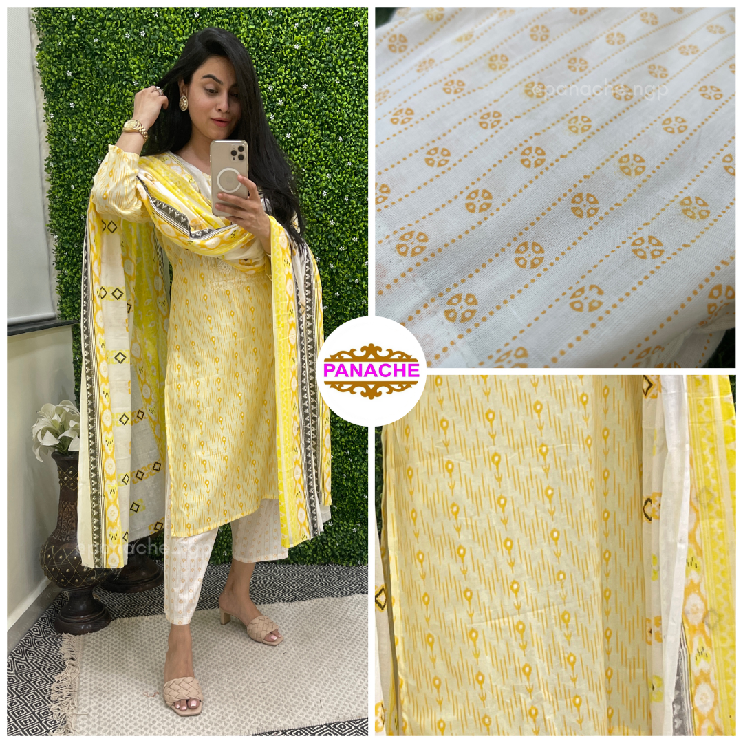 Karachi style cotton kurta pant and dupatta set