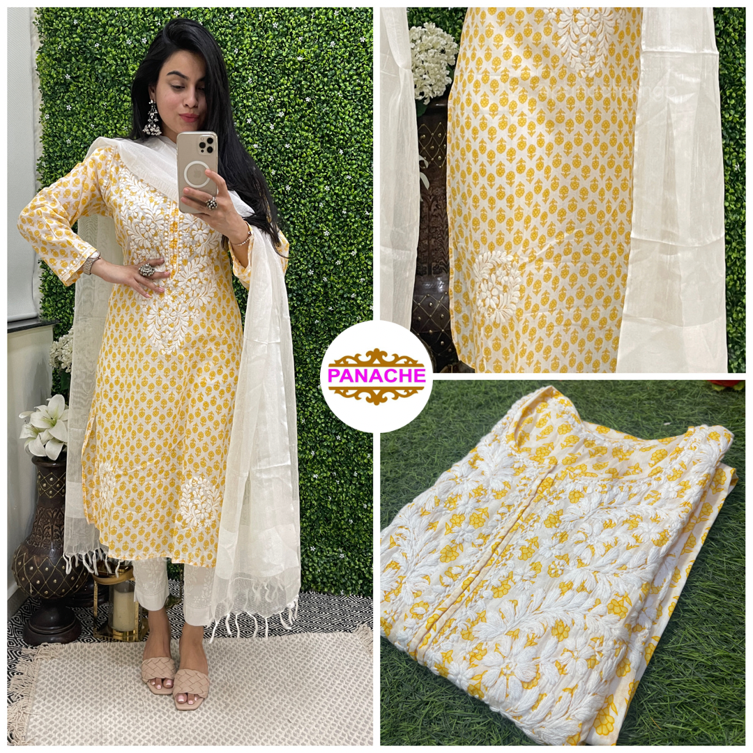 Yellow Lakhnavi Kurti sets